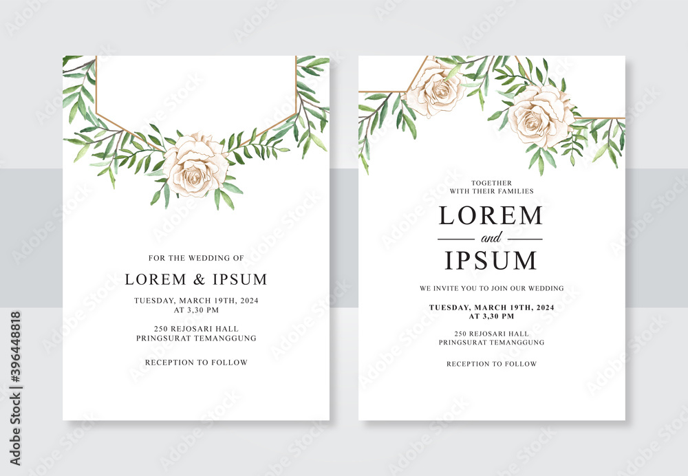 Beautiful wedding invitation template with watercolor floral