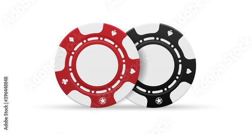 Two casino game chip front view isolated on white background