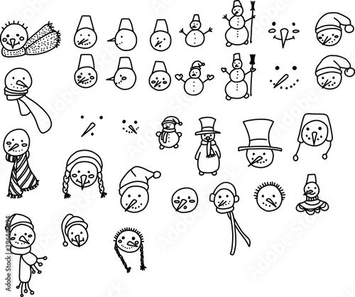 black lined Snowmens heads and faces