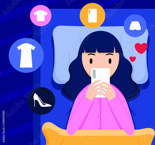 Fear of missing out girl cant sleep in flat design