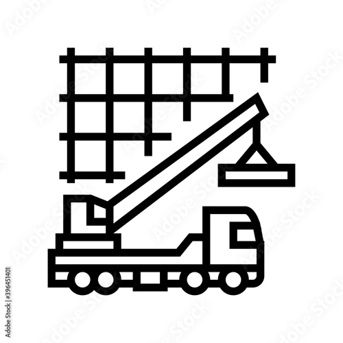 crane lifting building materials line icon vector. crane lifting building materials sign. isolated contour symbol black illustration