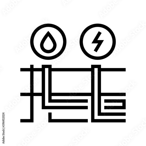 building drainage and electricity line icon vector. building drainage and electricity sign. isolated contour symbol black illustration