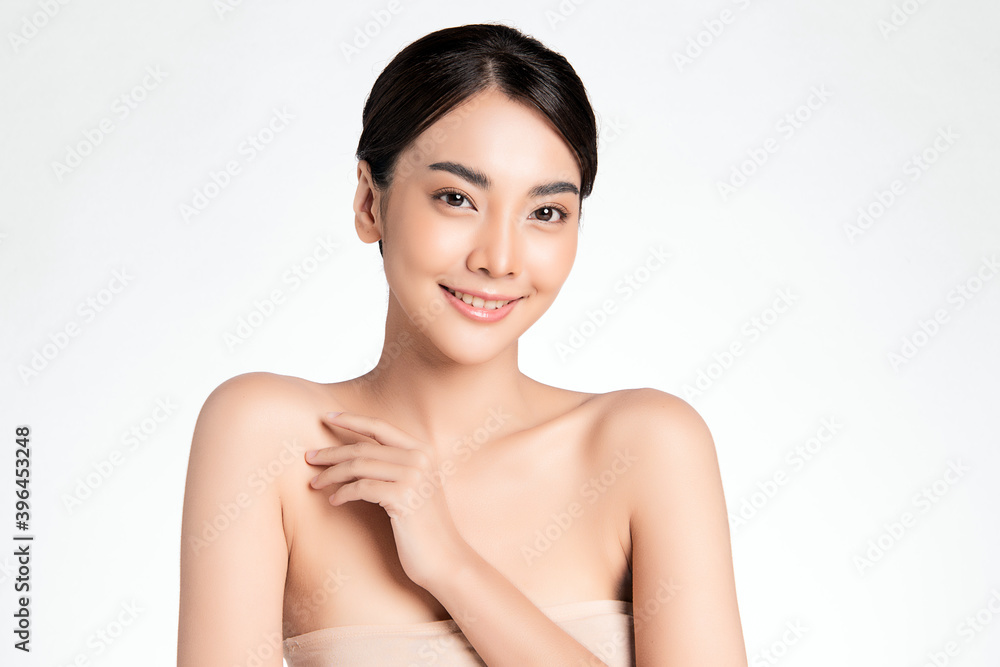 Beautiful young asian woman with clean fresh skin on white background, Face care, Facial treatment, Cosmetology, beauty and spa, Asian women portrait Beautiful young asian woman with clean fresh skin on white background, Face care, Facial treatment, Cosmetology, beauty and spa, Asian women portrait