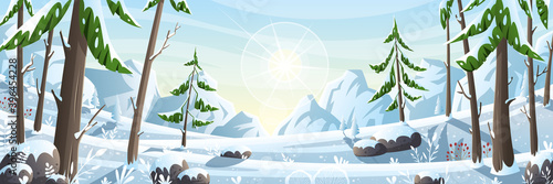 Winter landscape panorama. Vector illustration with separate layers.