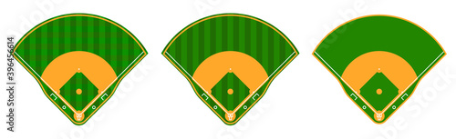 set of green baseball fields with marking lines. Team sports. Active lifestyle. American national sport. Vector