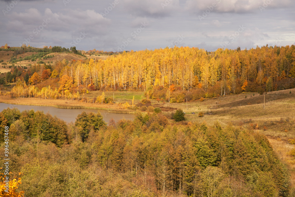 Fototapeta premium Autumn landscape near Izborsk city. Russia