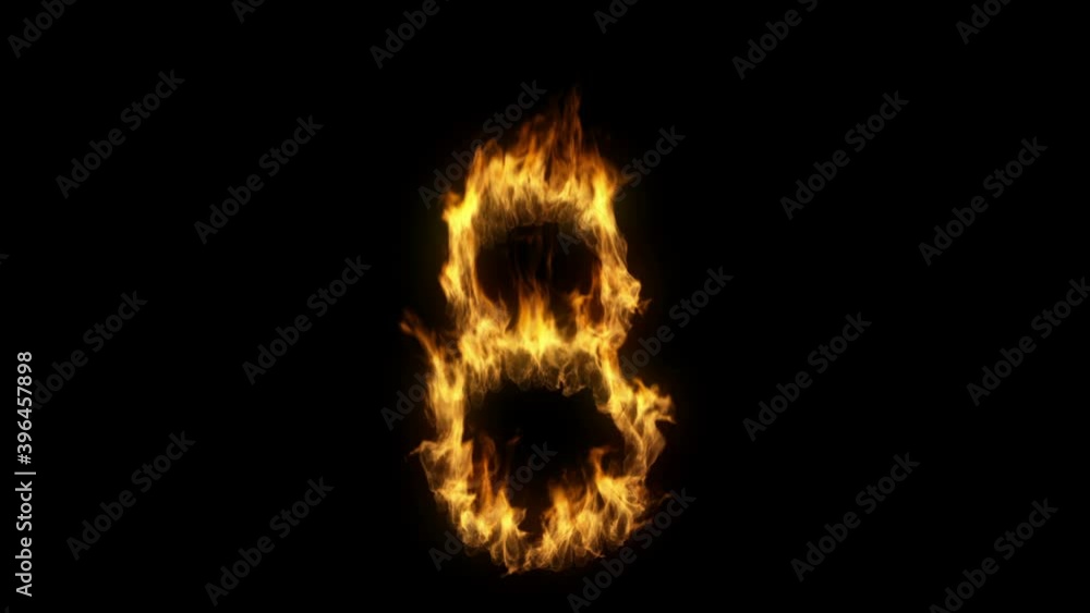 3D animation of the number eight on fire with alpha layer 3D animation of the number eight on fire with alpha layer