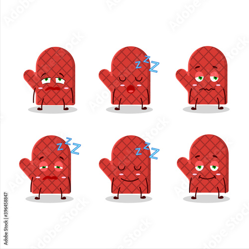 Cartoon character of oven mitt with sleepy expression