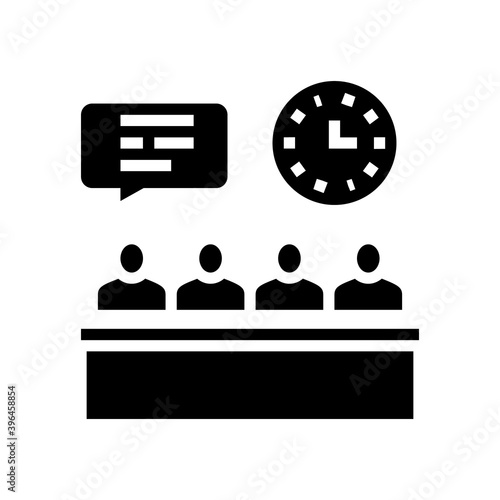 meeting and discussion directors of manufacturing factory glyph icon vector. meeting and discussion directors of manufacturing factory sign. isolated contour symbol black illustration