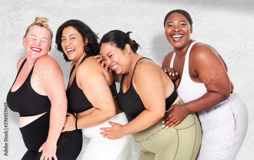 Attractive diverse curvy women sportswear studio shot
