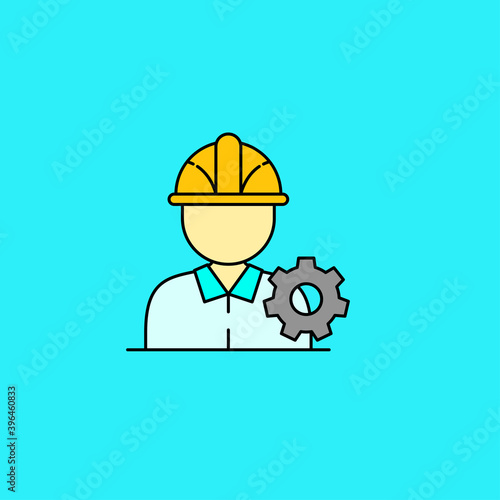 Engineer concept vector illustration isolated on blue background. Linear color style of engineer icon