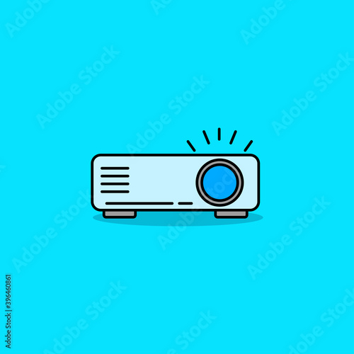 Modern projector vector illustration isolated on blue background. Linear color style of projector icon