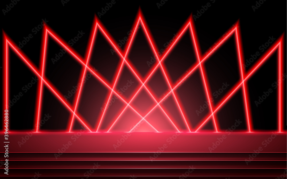 Fototapeta premium red neon light on the stage in the hall