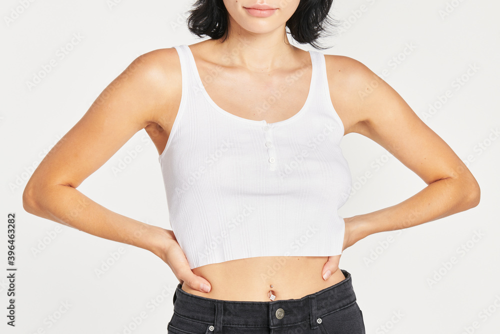 Woman in a white crop tank top Woman in a white crop tank top