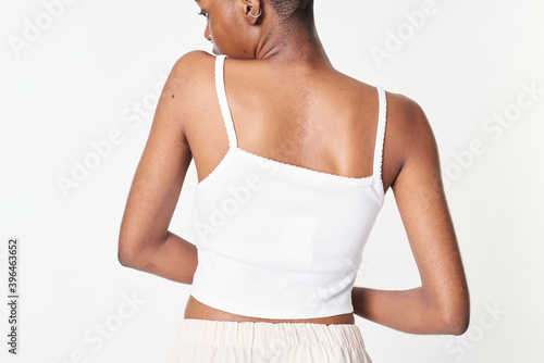 Εκτύπωση καμβά Black woman in a white singlet top mockup