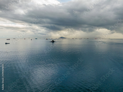 Beautiful aerial view of the The Causeway Amador Islands and the Majestic city of Panama photo