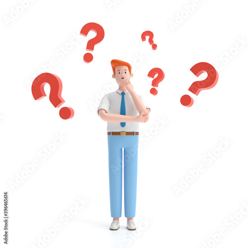 A man thinking with a question mark,looking for a solution.decision and problem concept. 3d rendering,conceptual image.