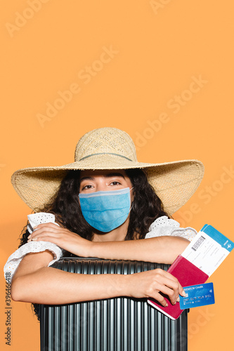 Tourist travel in mask at airport