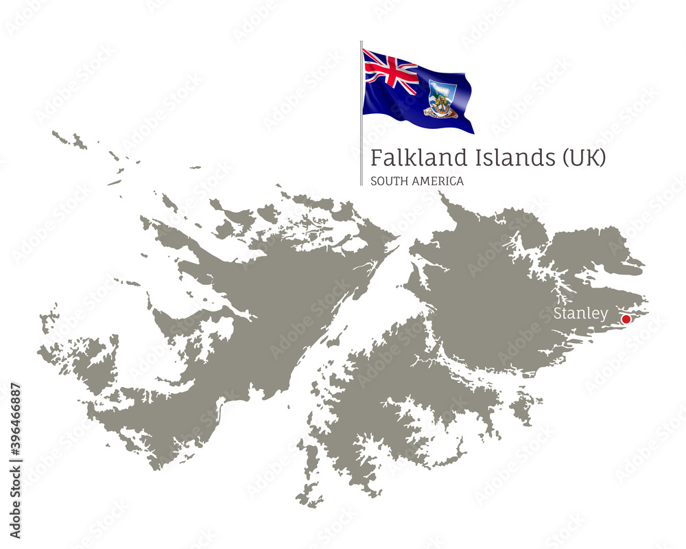 Falkland Islands map cross stitch pattern with a heart for Stanley