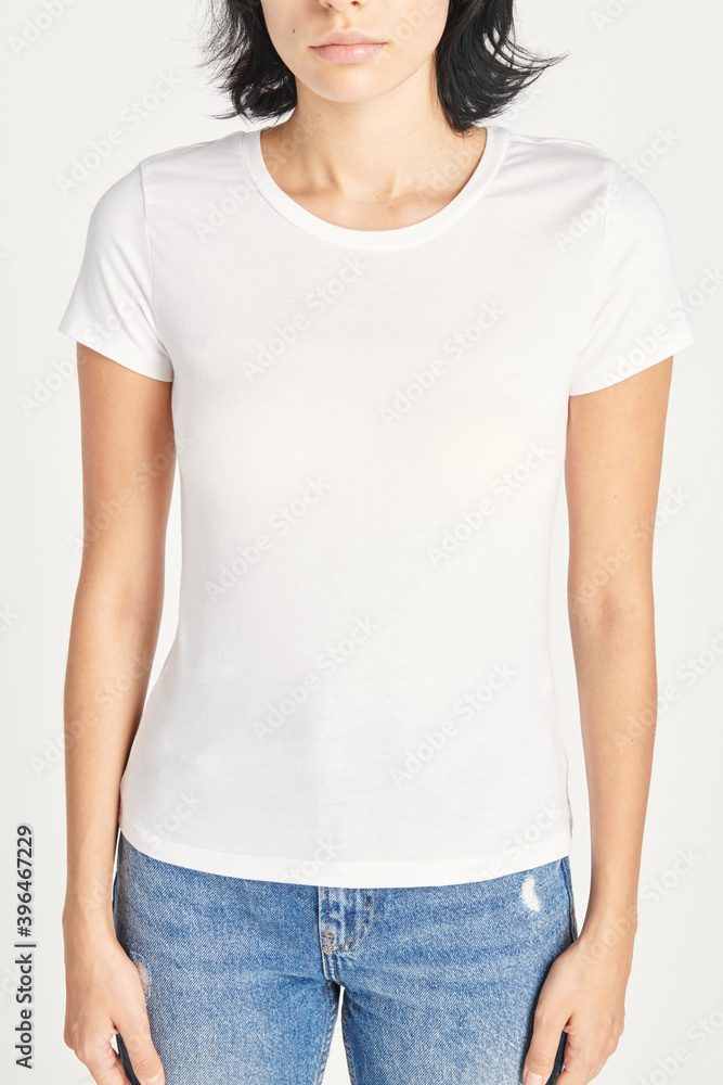 Woman in a white t-shirt mockup Woman in a white t-shirt mockup