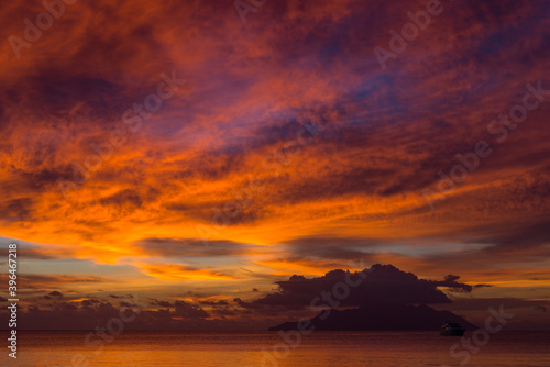 Sunset on Beau Vallon beach, Mahe island, Seychelles