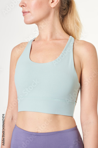 Blonde woman in a sports bra mockup