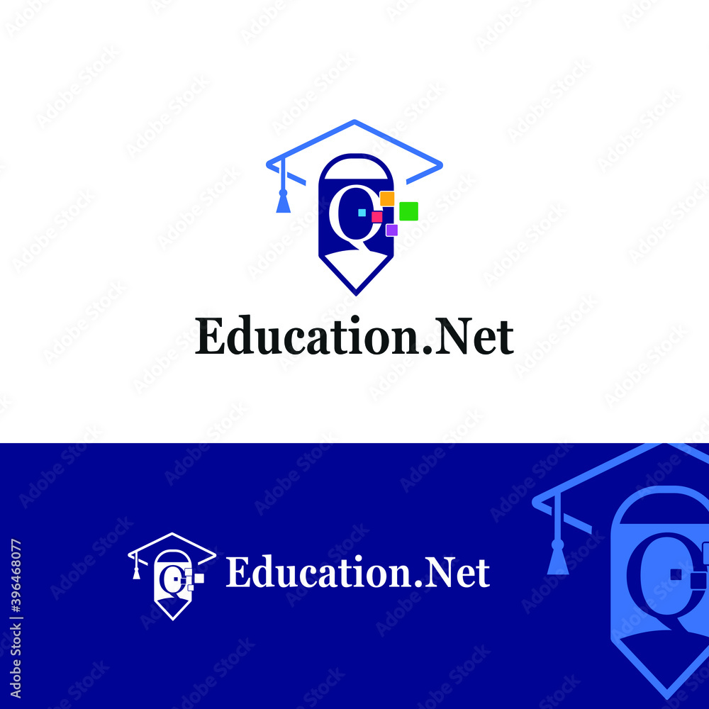 Letter Q education and academy logo concept with pencil and toga hat for techno theme Letter Q education and academy logo concept with pencil and toga hat for techno theme