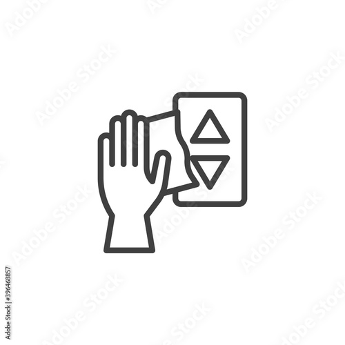 Elevator button cleaning line icon. linear style sign for mobile concept and web design. Elevator disinfection outline vector icon. Symbol, logo illustration. Vector graphics