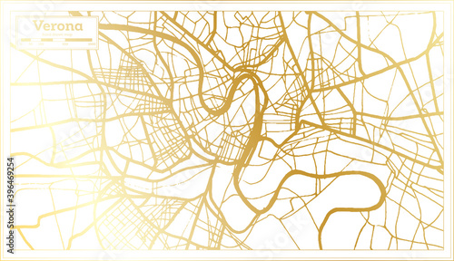 Verona Italy City Map in Retro Style in Golden Color. Outline Map.
