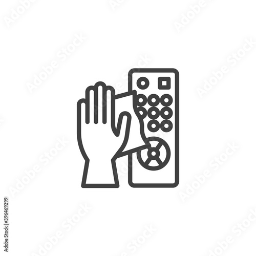 TV remote disinfection line icon. linear style sign for mobile concept and web design. Clean remote control outline vector icon. Symbol, logo illustration. Vector graphics