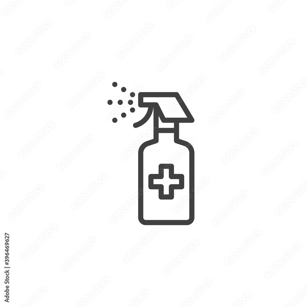 Sanitizer spray line icon. linear style sign for mobile concept and web design. Medical spray bottle outline vector icon. Symbol, logo illustration. Vector graphics Sanitizer spray line icon. linear style sign for mobile concept and web design. Medical spray bottle outline vector icon. Symbol, logo illustration. Vector graphics