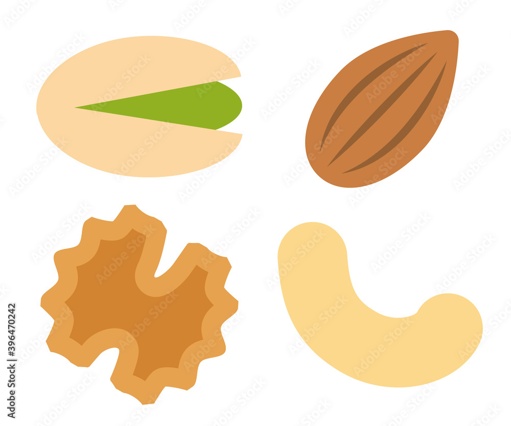4種類のナッツのアイコンイラスト/白背景