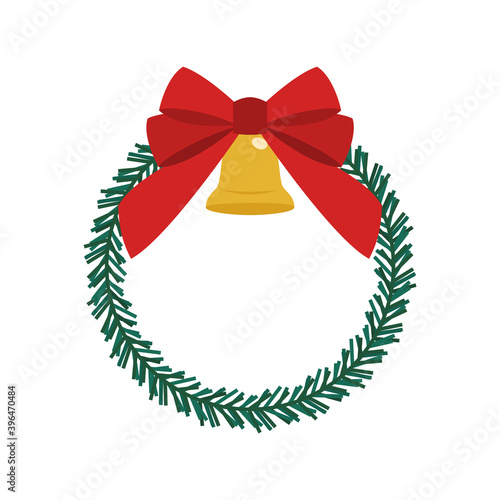 ベルとリボンのついたリースのイラスト