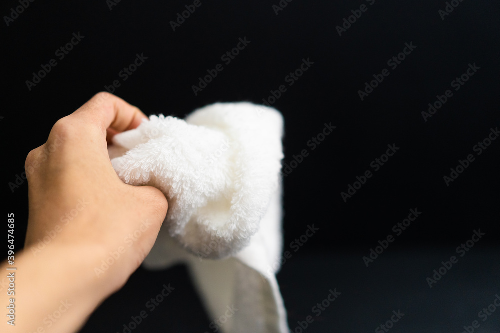 hand with towel white hand with towel white