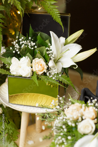 Beautiful malay wedding dowry decorate using roses, lily and betel leaves
