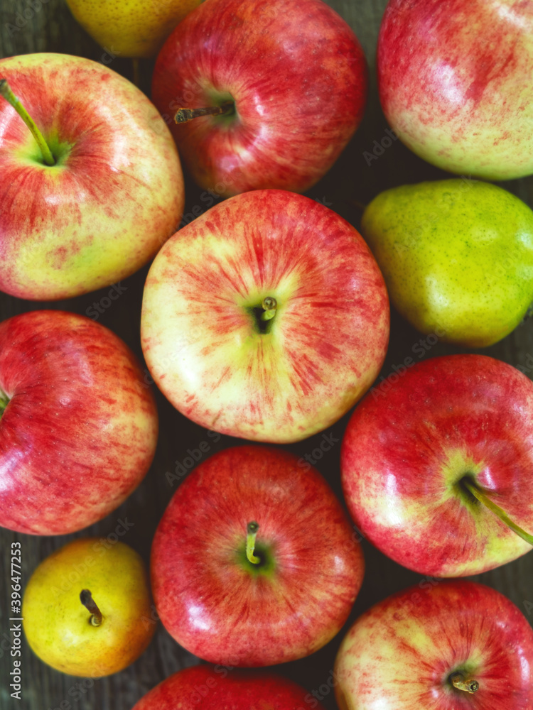 Delicious country apples and pears closeup on the bench. Delicious country apples and pears closeup on the bench.