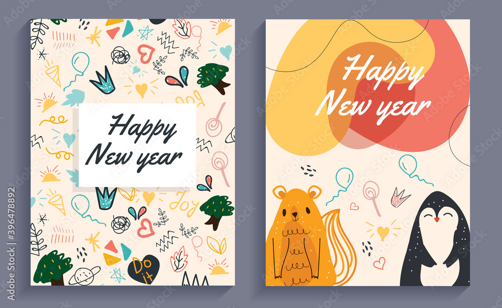 Naklejka premium Happy new year doodle greeting card