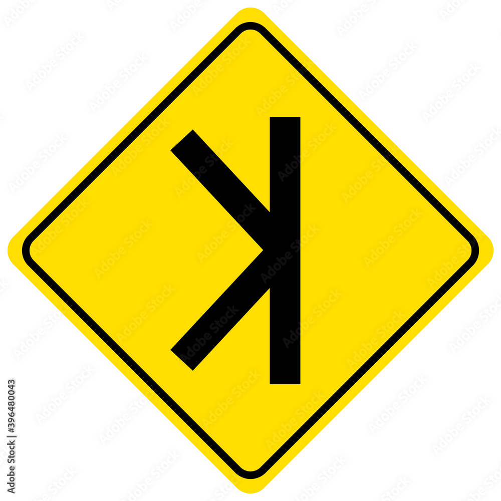 Merging traffic yellow sign on white background Merging traffic yellow sign on white background