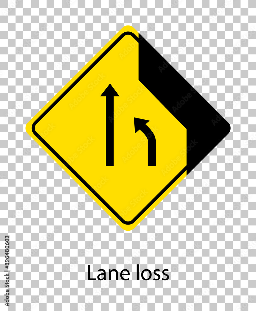 Yellow traffic warning sign on transparent background Yellow traffic warning sign on transparent background