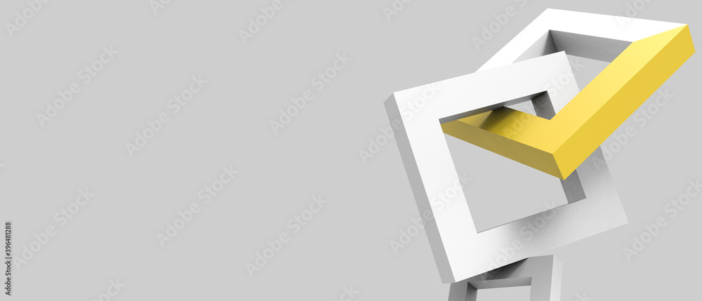 Success idea Creative in business concepts checkmark right symbol icon and square shapes on Grey Background,checked icon or correct choice sign,checkbox pictogram - 3d rendering Success idea Creative in business concepts checkmark right symbol icon and square shapes on Grey Background,checked icon or correct choice sign,checkbox pictogram - 3d rendering