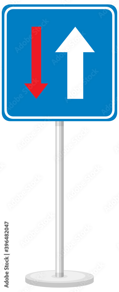 Priority over oncoming vehicles sign with stand isolated on white background Priority over oncoming vehicles sign with stand isolated on white background