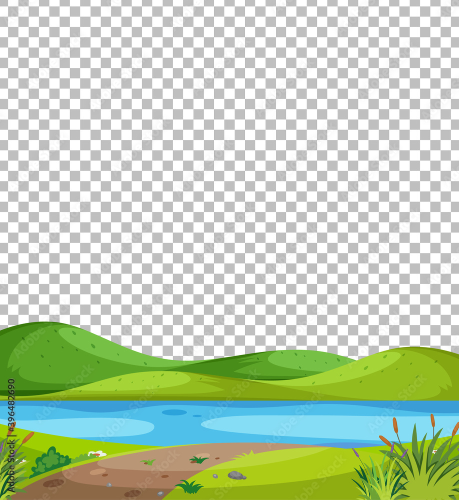 Blank nature park scene with river on transparent background Blank nature park scene with river on transparent background