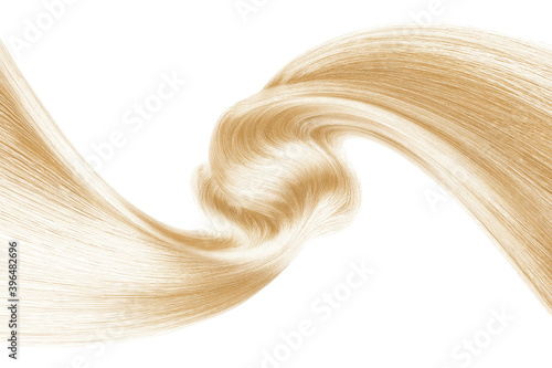 Blond shiny hair on white background, isolated