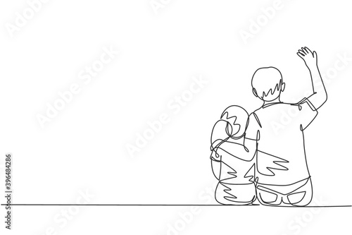 Single continuous line drawing of young father talking with his daughter about goal and ambition at home. Happy family parenting concept. Trendy one line draw design vector illustration graphic
