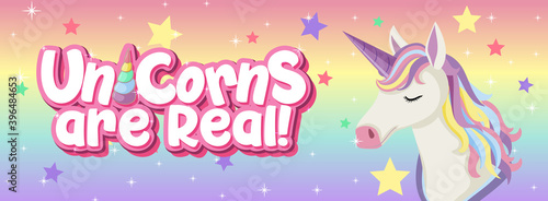 Cute unicorn banner on pastel background color