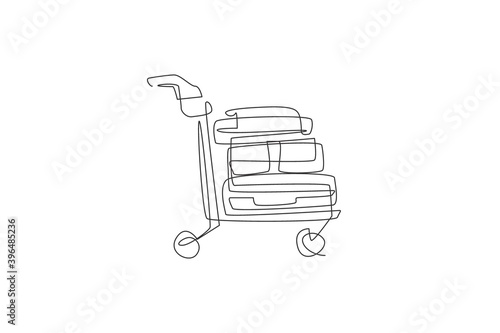 Single continuous line drawing of luggage bag trolley in the airport. Airport service concept. Trendy one line draw design vector illustration graphic
