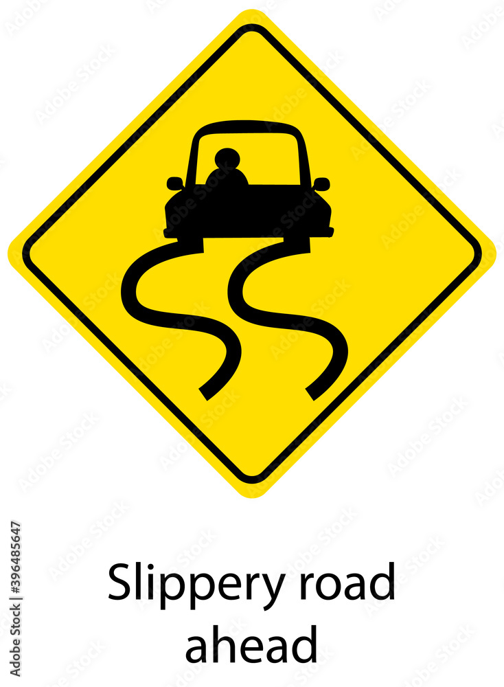 Yellow traffic warning sign on white background Yellow traffic warning sign on white background