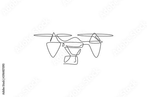 Single continuous line drawing of flying drone airplane, unmanned plane. Air transportation vehicle concept. Trendy one line draw graphic design vector illustration