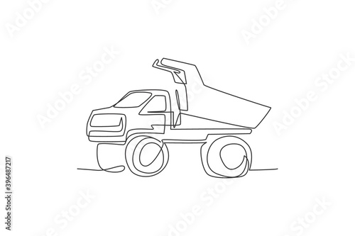 One single line drawing of big mining dump truck to load coal and mining products vector illustration. Heavy transportation vehicle concept. Modern continuous line draw design graphic