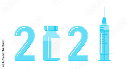 2021 logo with antiviral covid 19 vaccine.